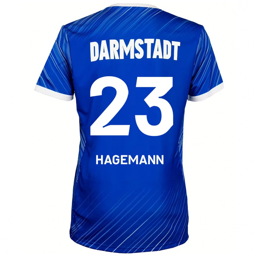 キッズフットボールEmil Hagemann#23ブルーホワイトホームシャツ2024/25ジャージーユニフォーム