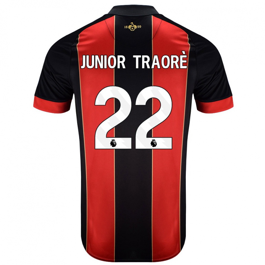 キッズフットボールHamed Junior Traorè#22赤黒ホームシャツ2024/25ジャージーユニフォーム