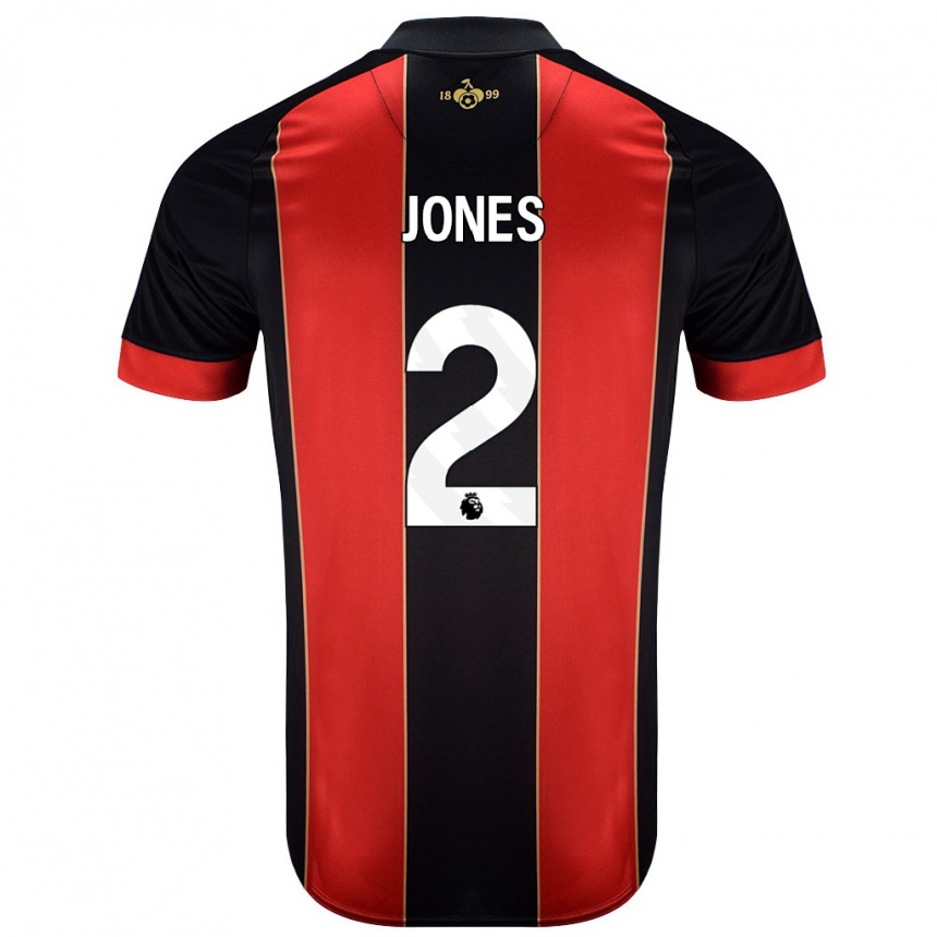 キッズフットボールAbby Jones#2赤黒ホームシャツ2024/25ジャージーユニフォーム