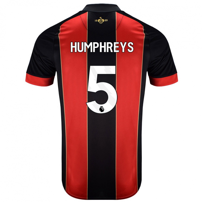 キッズフットボールHolly Humphreys#5赤黒ホームシャツ2024/25ジャージーユニフォーム