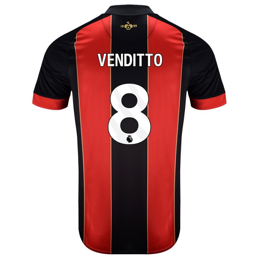 キッズフットボールOlivia Venditto#8赤黒ホームシャツ2024/25ジャージーユニフォーム