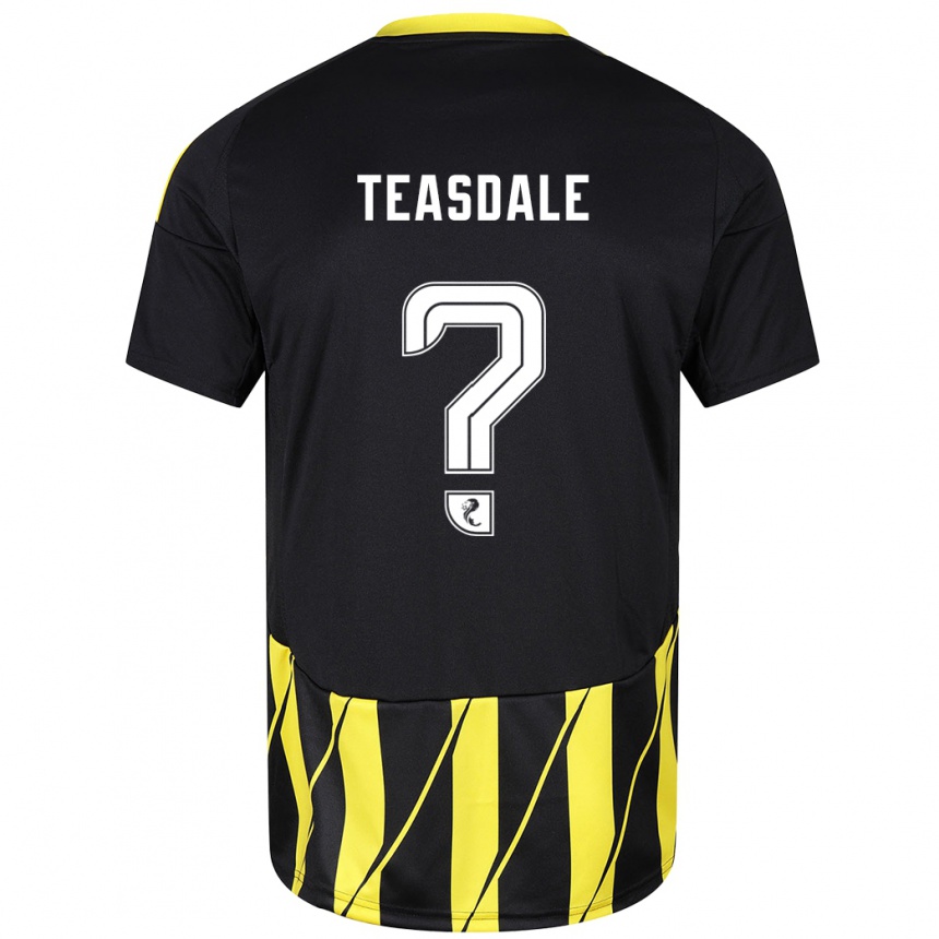 キッズフットボールJoseph Teasdale#0黒 黄アウェイシャツ2024/25ジャージーユニフォーム