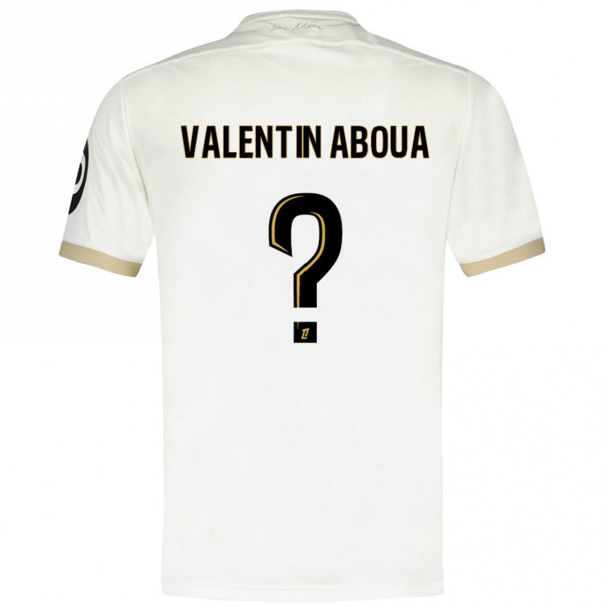 キッズフットボールLouis Valentin Aboua#0ホワイトゴールドアウェイシャツ2024/25ジャージーユニフォーム