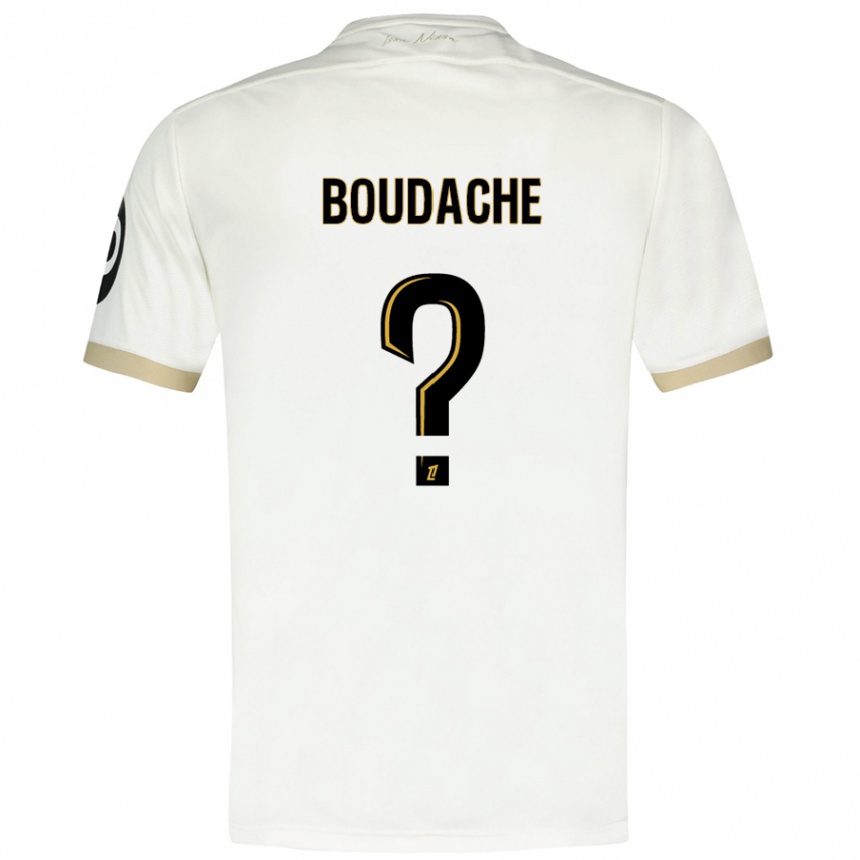 キッズフットボールKaïl Boudache#0ホワイトゴールドアウェイシャツ2024/25ジャージーユニフォーム