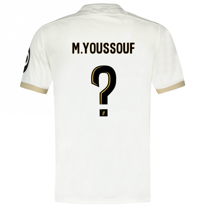 キッズフットボールMousslim Youssouf#0ホワイトゴールドアウェイシャツ2024/25ジャージーユニフォーム