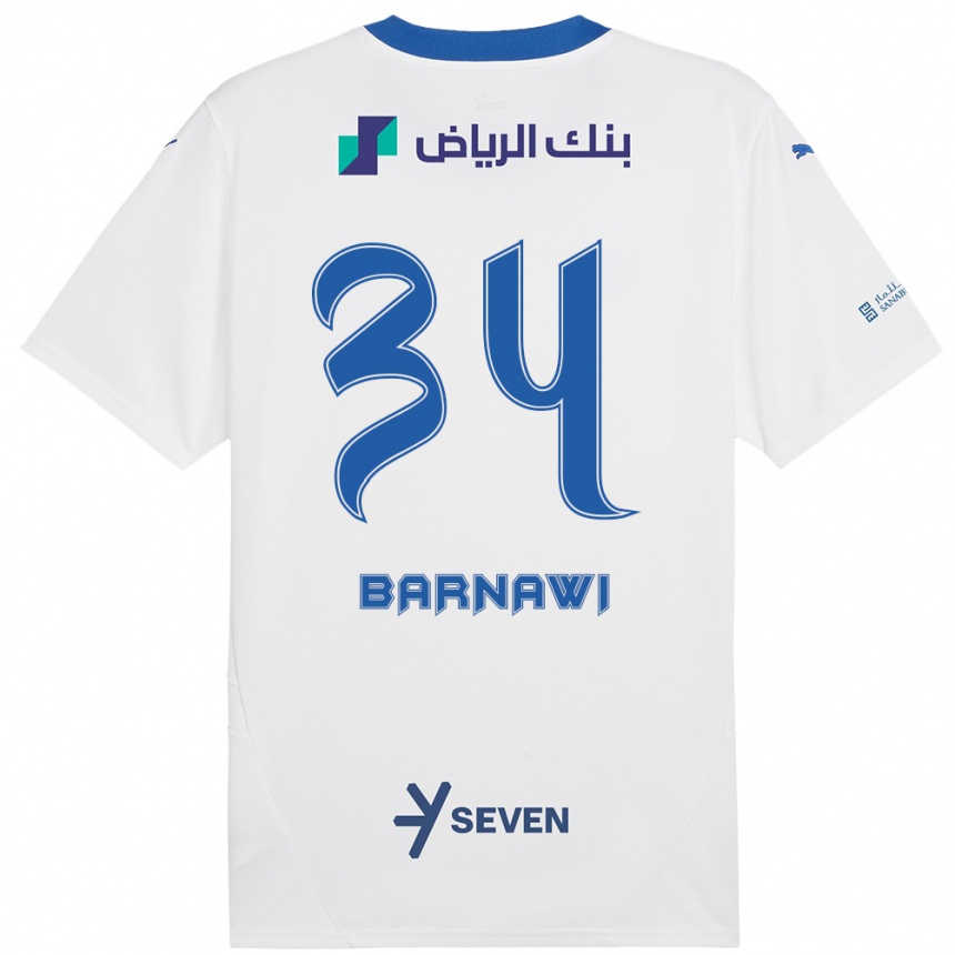 キッズフットボールSaleh Barnawi#34ホワイト ブルーアウェイシャツ2024/25ジャージーユニフォーム