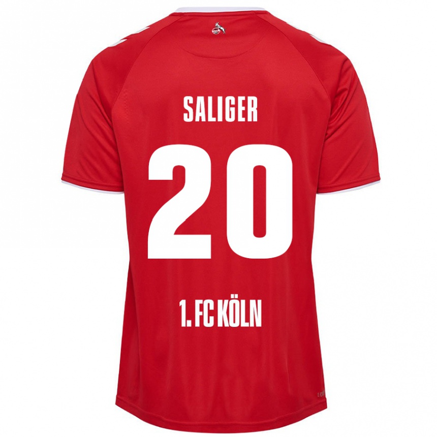 キッズフットボールJonas Saliger#20赤 白アウェイシャツ2024/25ジャージーユニフォーム