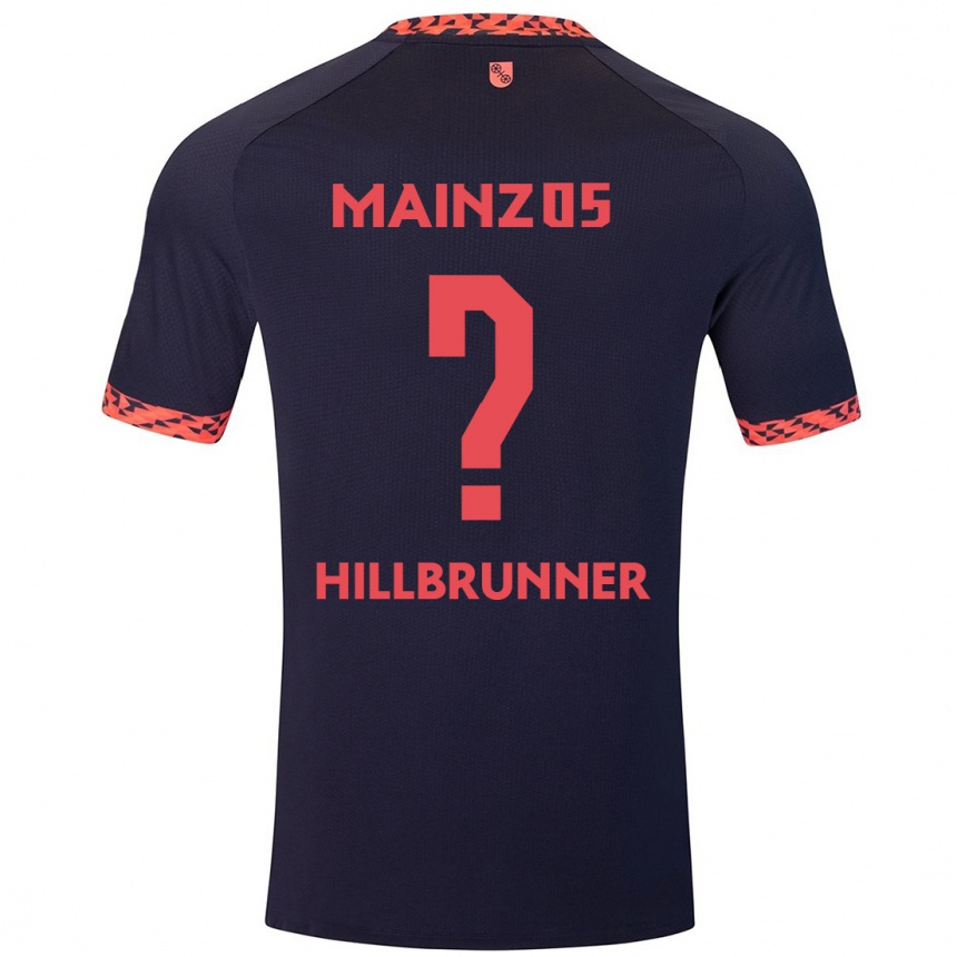 キッズフットボールFynn Hillbrunner#0ブルーコーラルレッドアウェイシャツ2024/25ジャージーユニフォーム