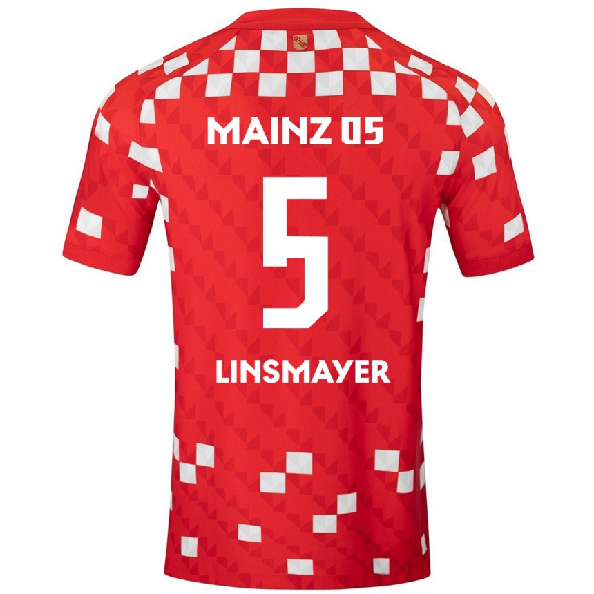 メンズフットボールDenis Linsmayer#5白 赤ホームシャツ2024/25ジャージーユニフォーム