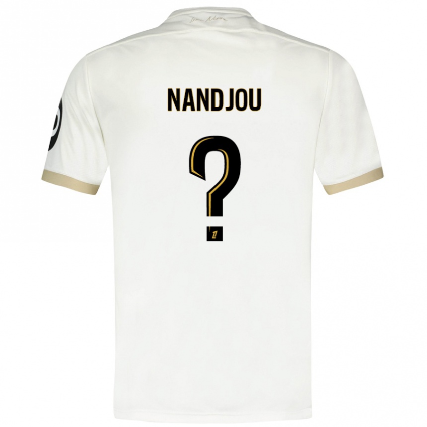 メンズフットボールYaël Nandjou#0ホワイトゴールドアウェイシャツ2024/25ジャージーユニフォーム