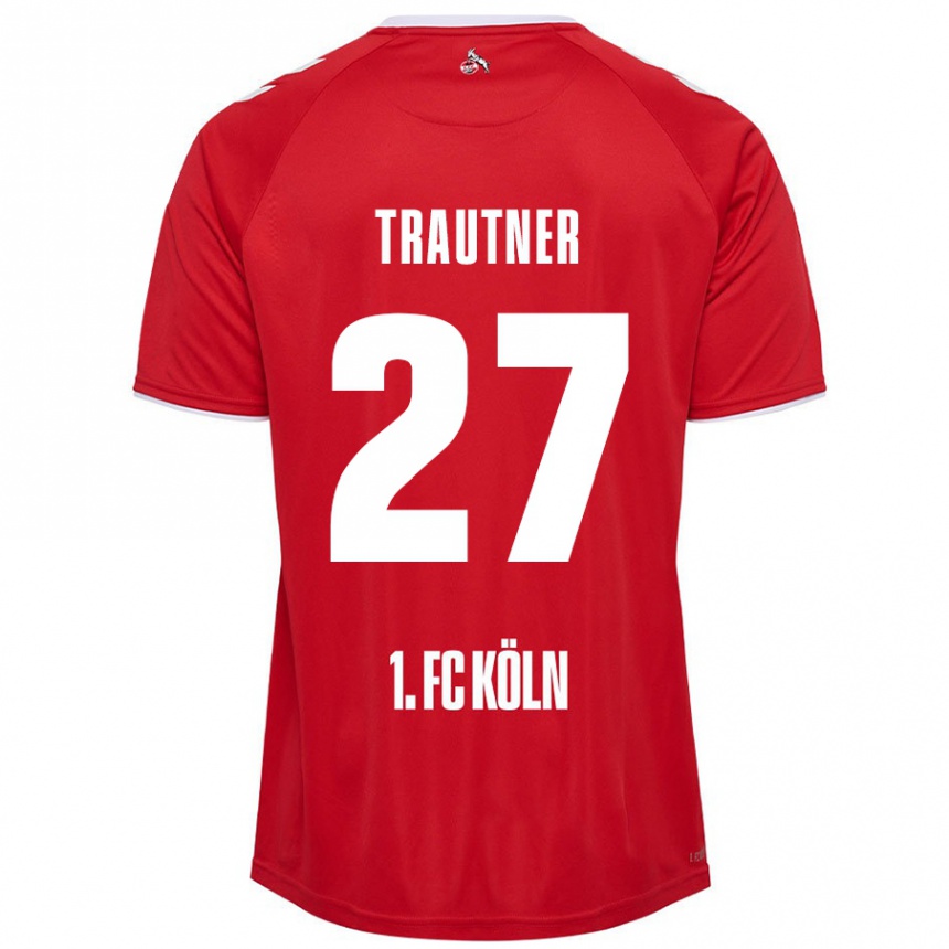 メンズフットボールTobias Trautner#27赤 白アウェイシャツ2024/25ジャージーユニフォーム