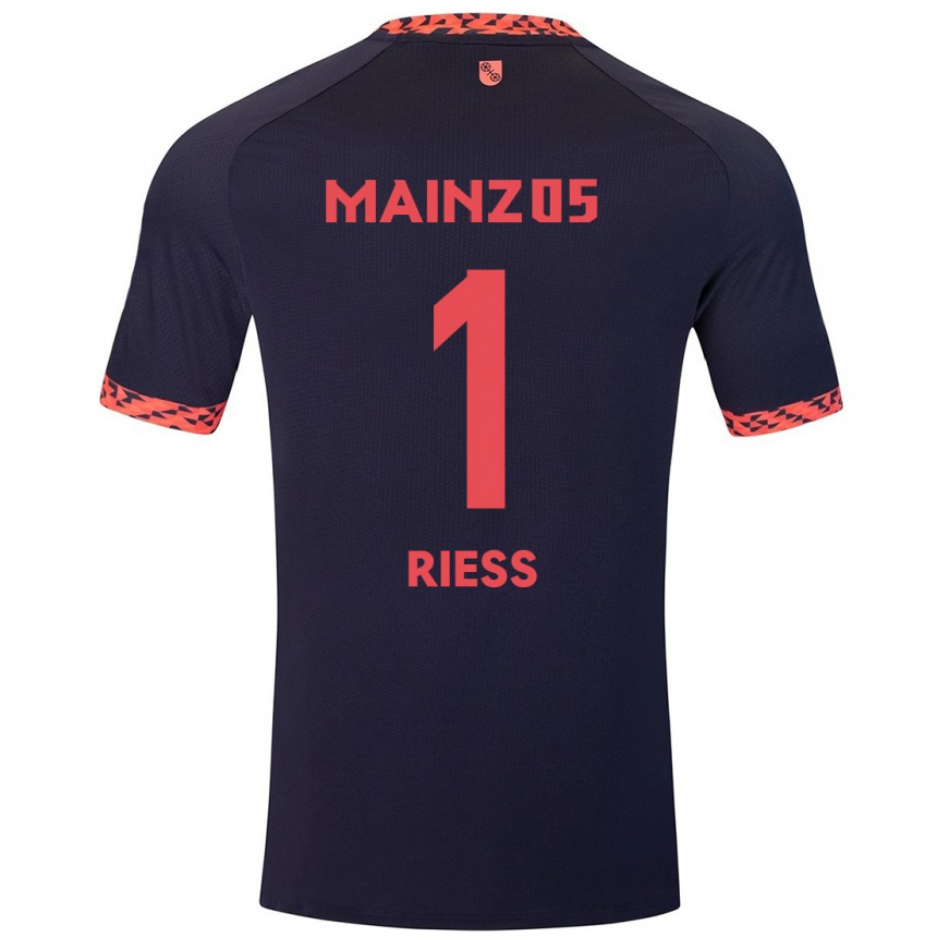 メンズフットボールLasse Rieß#1ブルーコーラルレッドアウェイシャツ2024/25ジャージーユニフォーム