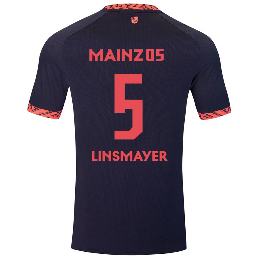 メンズフットボールDenis Linsmayer#5ブルーコーラルレッドアウェイシャツ2024/25ジャージーユニフォーム