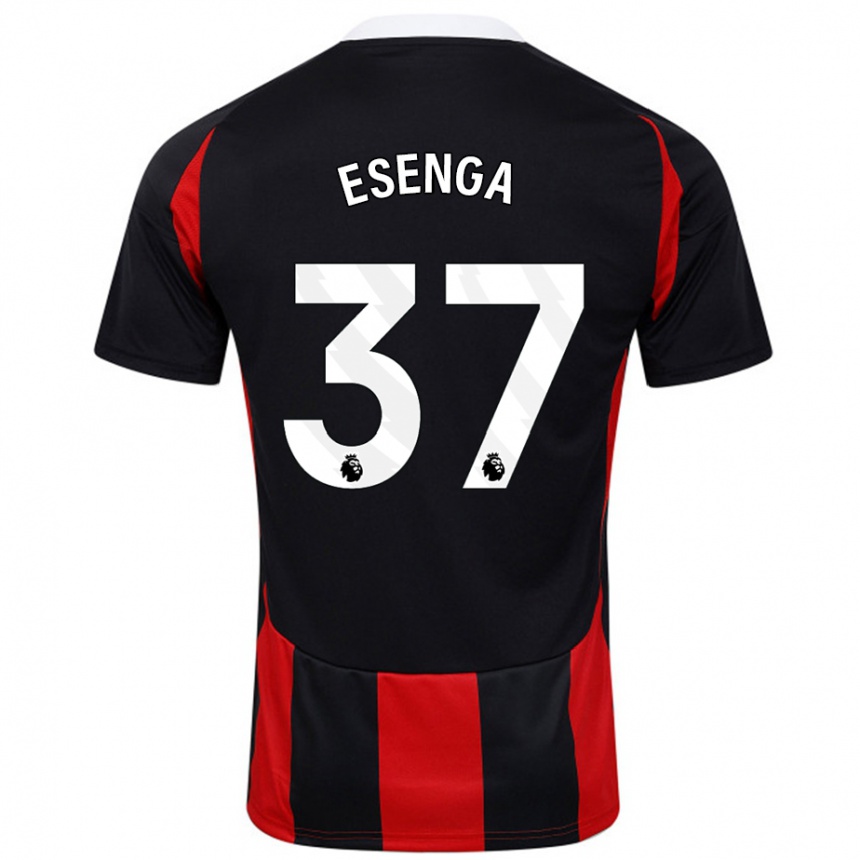 メンズフットボールJonathan Esenga#37黒 赤アウェイシャツ2024/25ジャージーユニフォーム