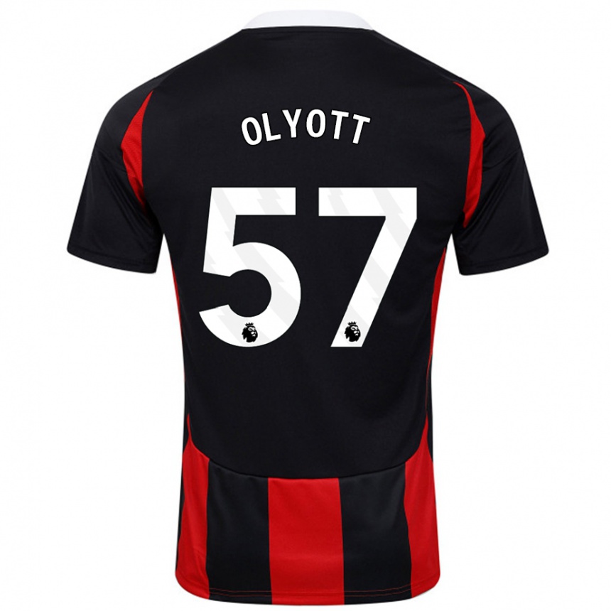 メンズフットボールTom Olyott#57黒 赤アウェイシャツ2024/25ジャージーユニフォーム