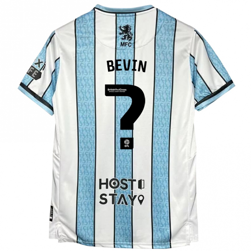 レディースフットボールLeandro Bevin#0ホワイト ブルーアウェイシャツ2024/25ジャージーユニフォーム