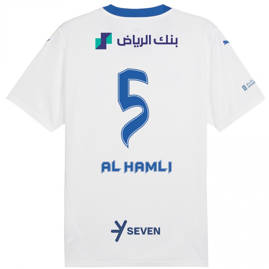 レディースフットボールNoura Al-Hamli#5ホワイト ブルーアウェイシャツ2024/25ジャージーユニフォーム