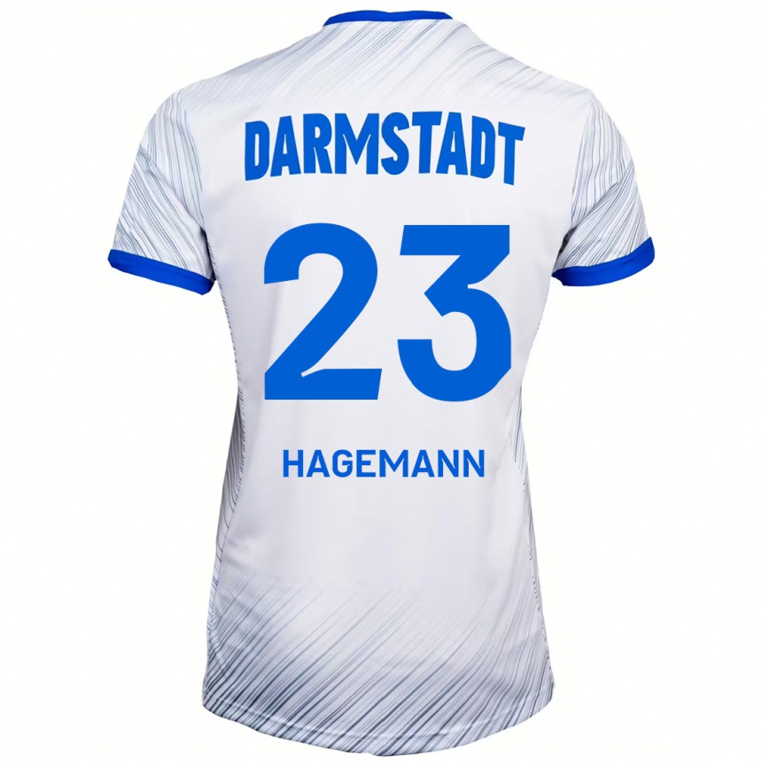 レディースフットボールEmil Hagemann#23ホワイト ブルーアウェイシャツ2024/25ジャージーユニフォーム