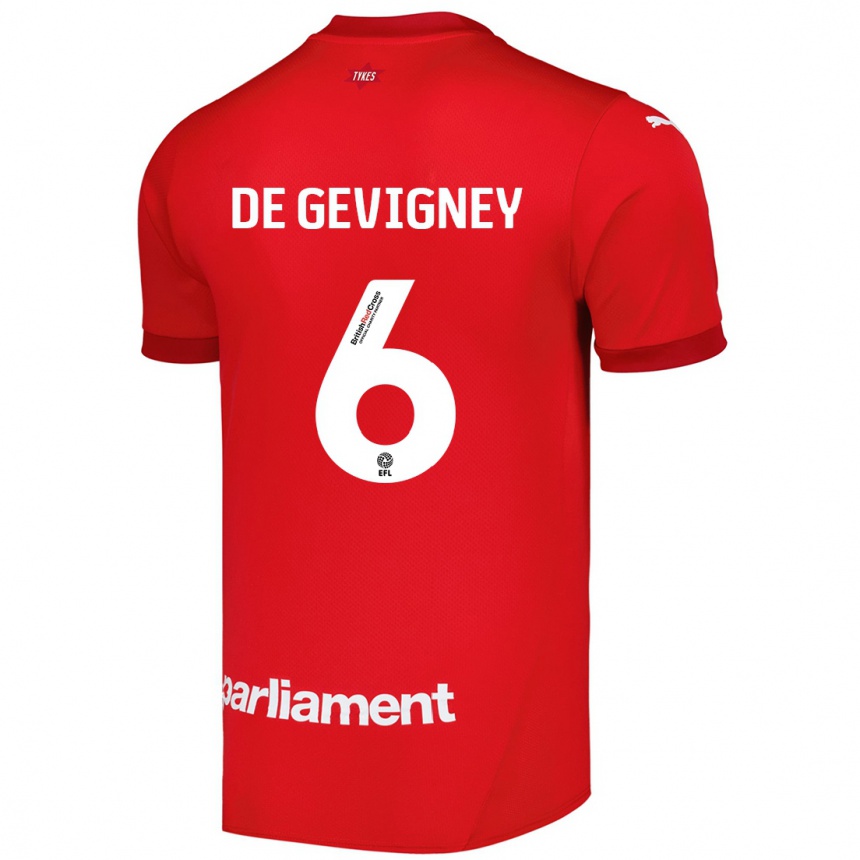 キッズフットボールMaël De Gevigney#6赤ホームシャツ2024/25ジャージーユニフォーム