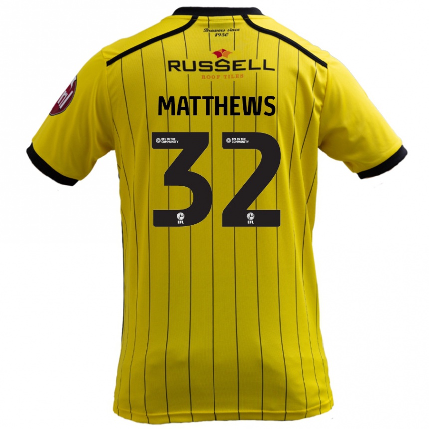 キッズフットボールDaniel Matthews#32黄ホームシャツ2024/25ジャージーユニフォーム