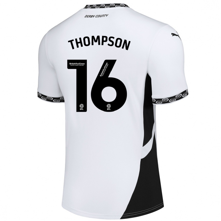 キッズフットボールLiam Thompson#16白 黒ホームシャツ2024/25ジャージーユニフォーム