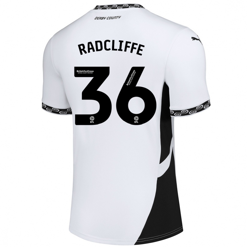 キッズフットボールBen Radcliffe#36白 黒ホームシャツ2024/25ジャージーユニフォーム