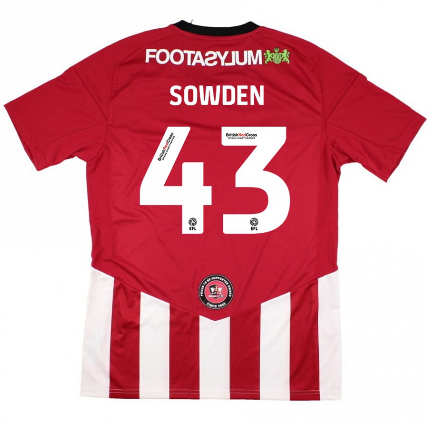 キッズフットボールAndrew Sowden#43赤 白ホームシャツ2024/25ジャージーユニフォーム