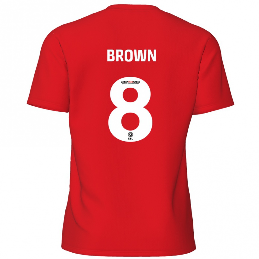 キッズフットボールJordan Brown#8赤ホームシャツ2024/25ジャージーユニフォーム