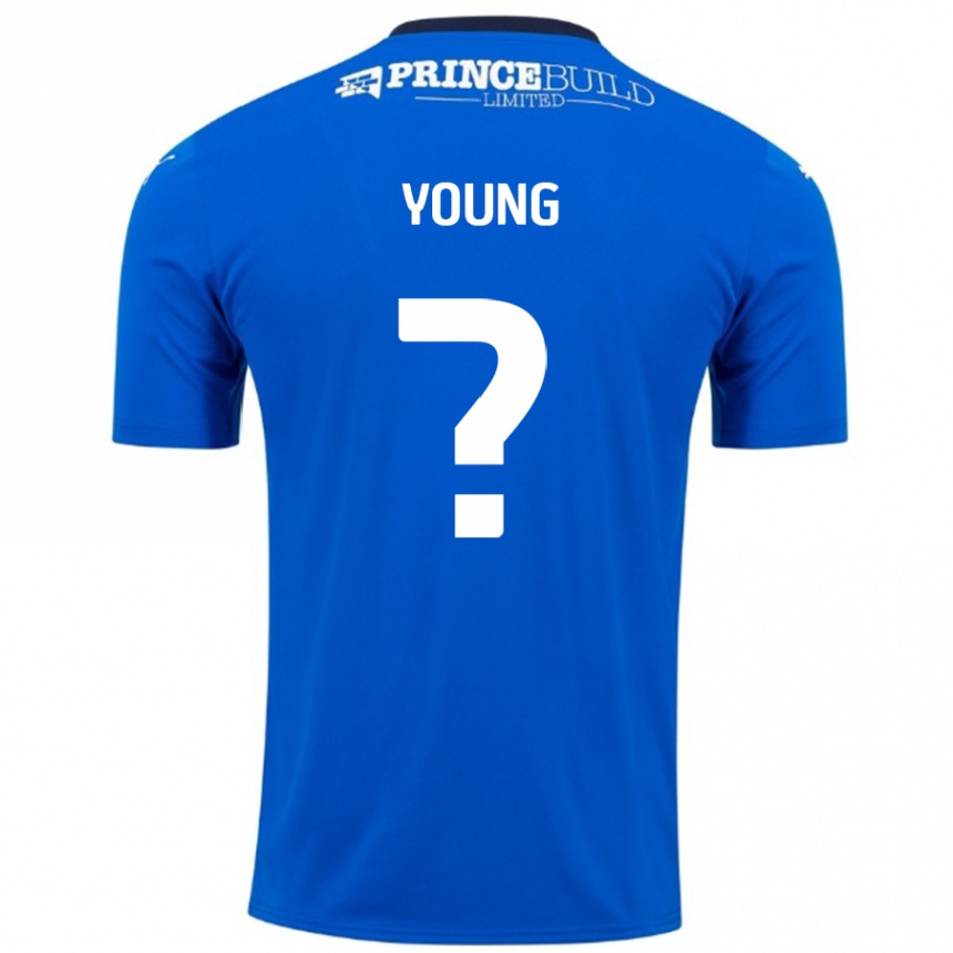 キッズフットボールTyler Young#0ブルーホワイトホームシャツ2024/25ジャージーユニフォーム