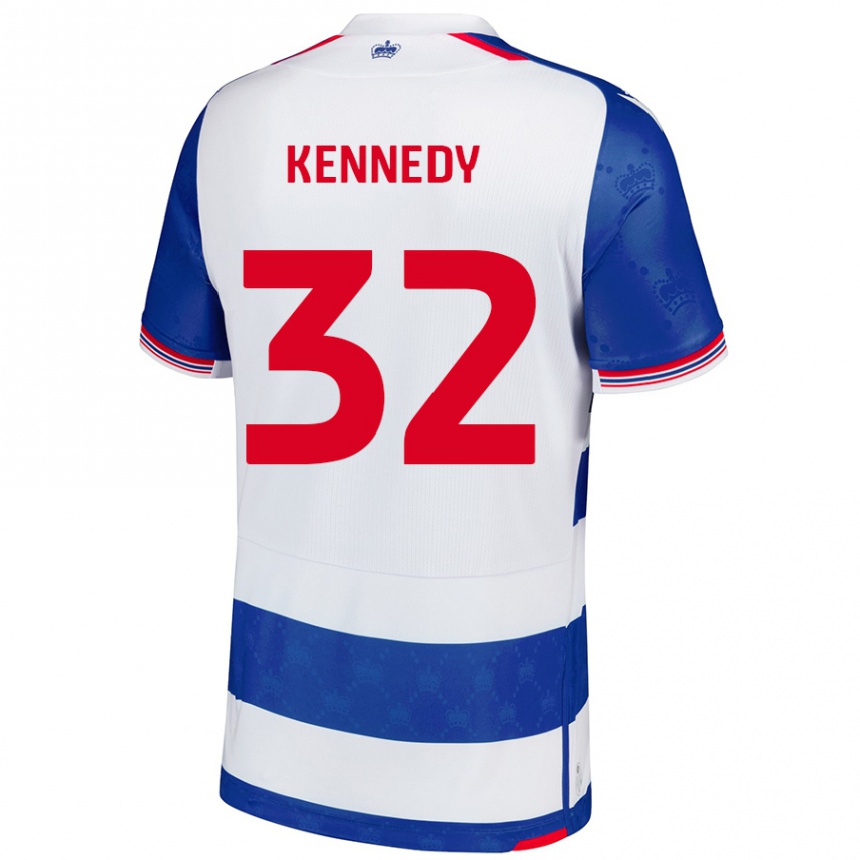 キッズフットボールStevie Kennedy#32ブルーホワイトホームシャツ2024/25ジャージーユニフォーム