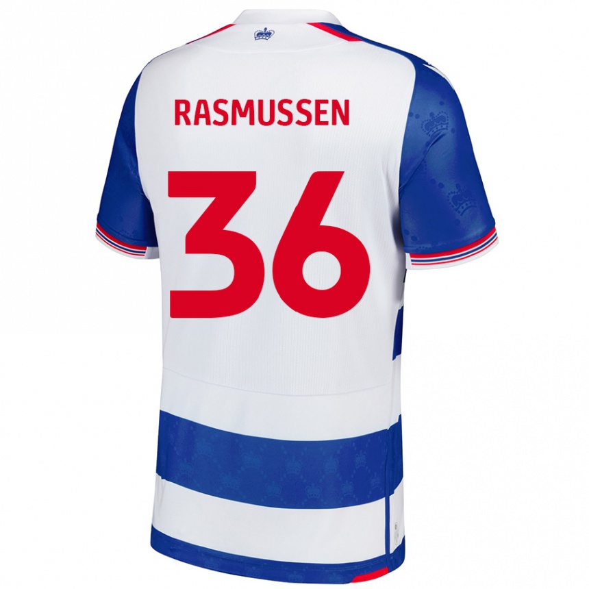 キッズフットボールTash Rasmussen#36ブルーホワイトホームシャツ2024/25ジャージーユニフォーム