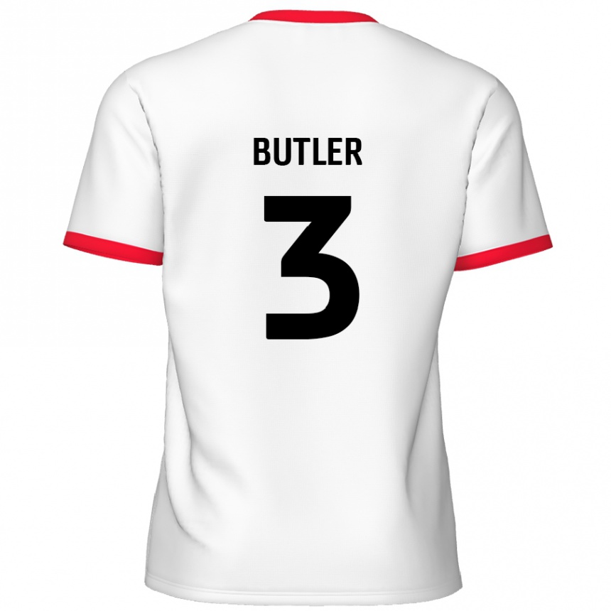 キッズフットボールDan Butler#3白 赤ホームシャツ2024/25ジャージーユニフォーム