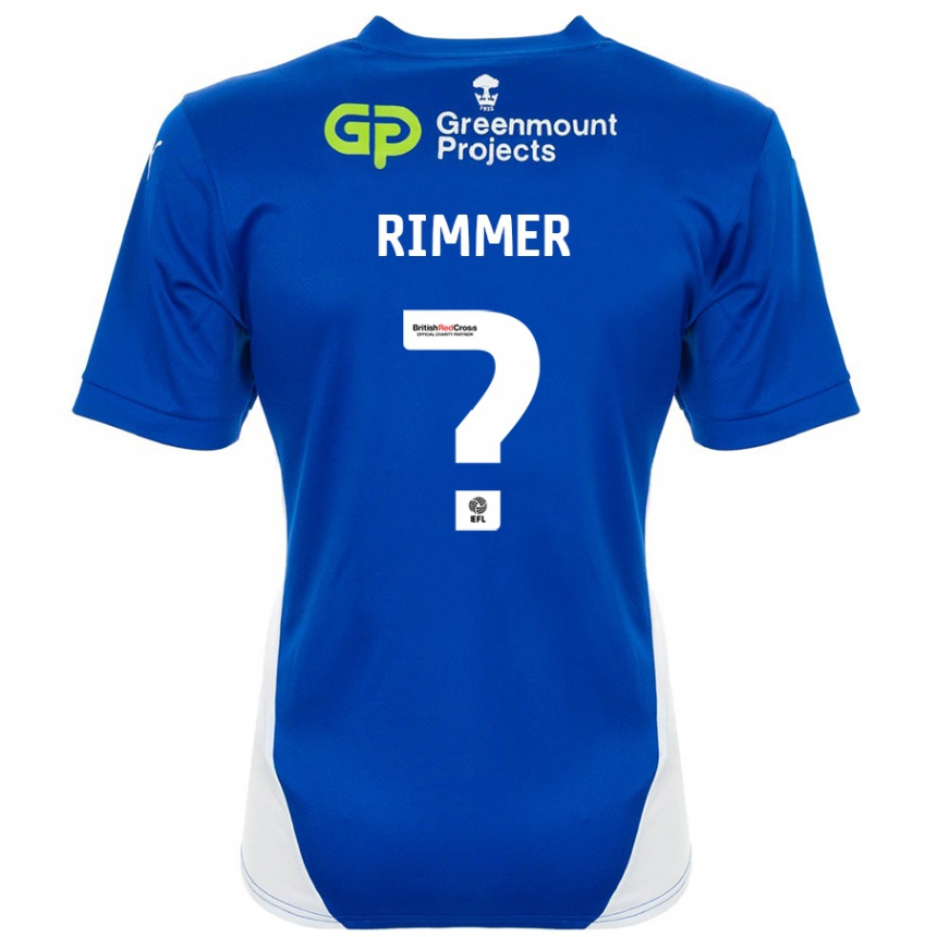 キッズフットボールHarry Rimmer#0ブルーホワイトホームシャツ2024/25ジャージーユニフォーム