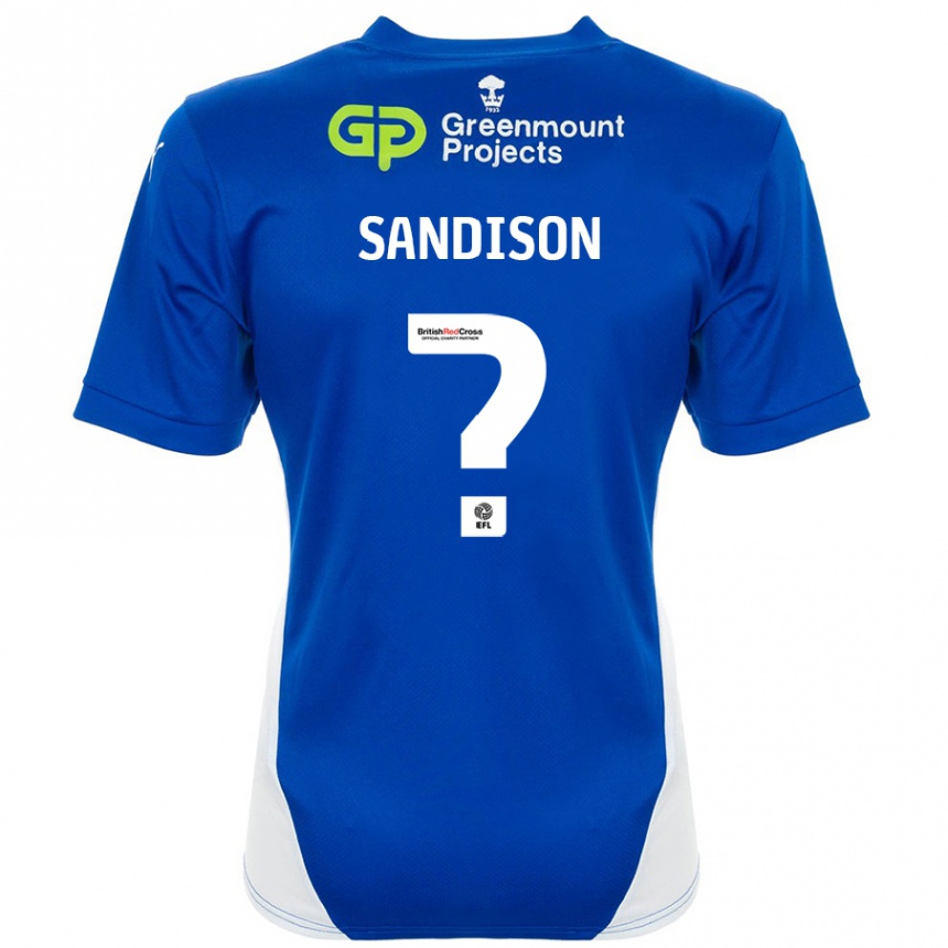 キッズフットボールNathan Sandison#0ブルーホワイトホームシャツ2024/25ジャージーユニフォーム