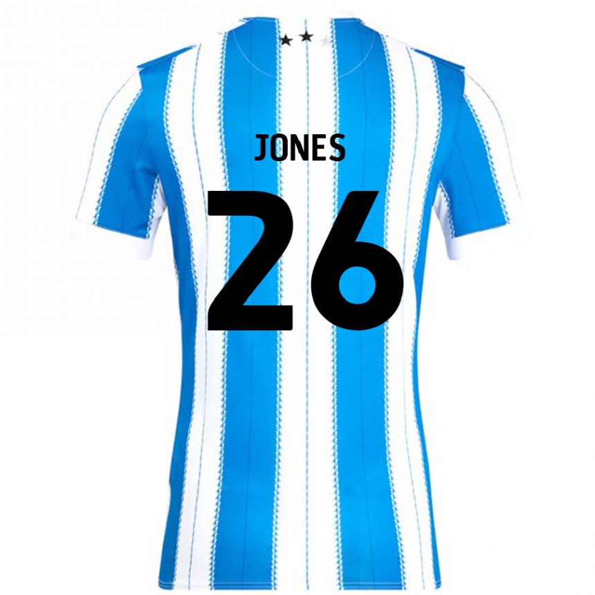 キッズフットボールPatrick Jones#26ブルーホワイトホームシャツ2024/25ジャージーユニフォーム