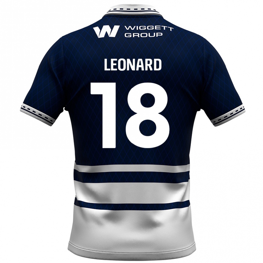 キッズフットボールRyan Leonard#18ネイビーブルー ホワイトホームシャツ2024/25ジャージーユニフォーム