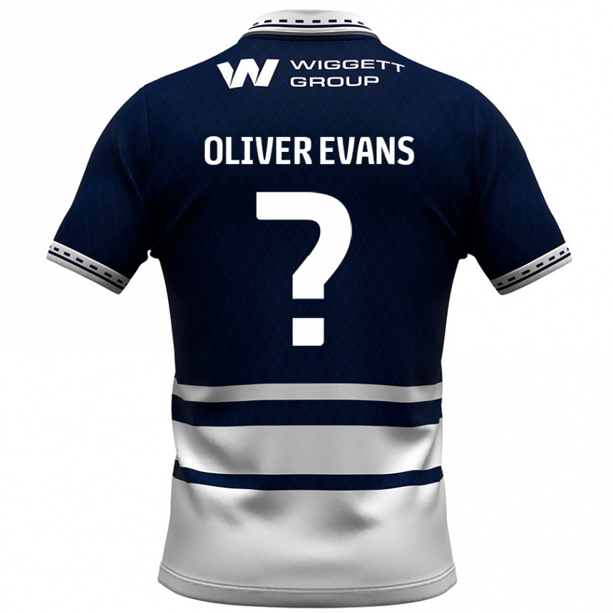 キッズフットボールOliver Evans#0ネイビーブルー ホワイトホームシャツ2024/25ジャージーユニフォーム