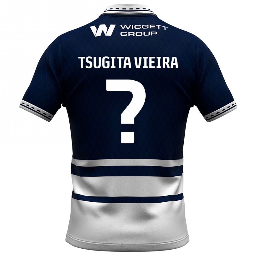 キッズフットボールSacha Tsugita Vieira#0ネイビーブルー ホワイトホームシャツ2024/25ジャージーユニフォーム