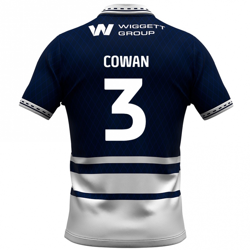 キッズフットボールLeanne Cowan#3ネイビーブルー ホワイトホームシャツ2024/25ジャージーユニフォーム