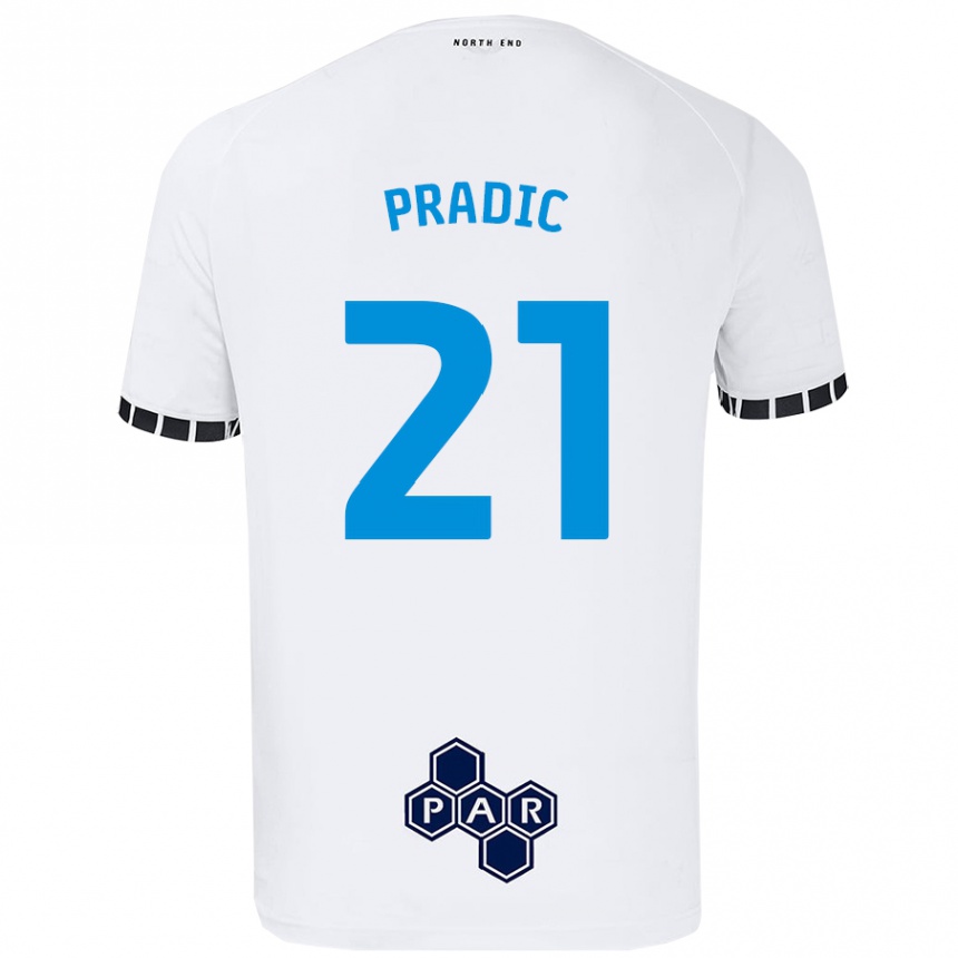 キッズフットボールJames Pradic#21白ホームシャツ2024/25ジャージーユニフォーム