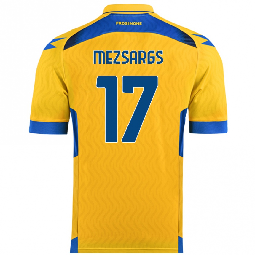 キッズフットボールKristians Mezsargs#17黄ホームシャツ2024/25ジャージーユニフォーム