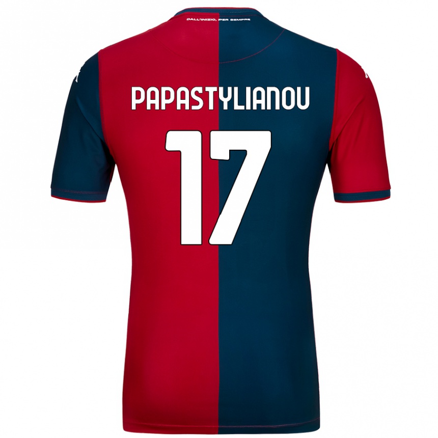 キッズフットボールLysandros Andreas Papastylianou#17赤 ダークブルーホームシャツ2024/25ジャージーユニフォーム