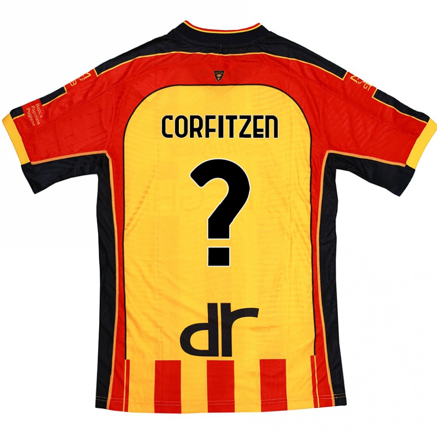 キッズフットボールJeppe Corfitzen#0黄 赤ホームシャツ2024/25ジャージーユニフォーム