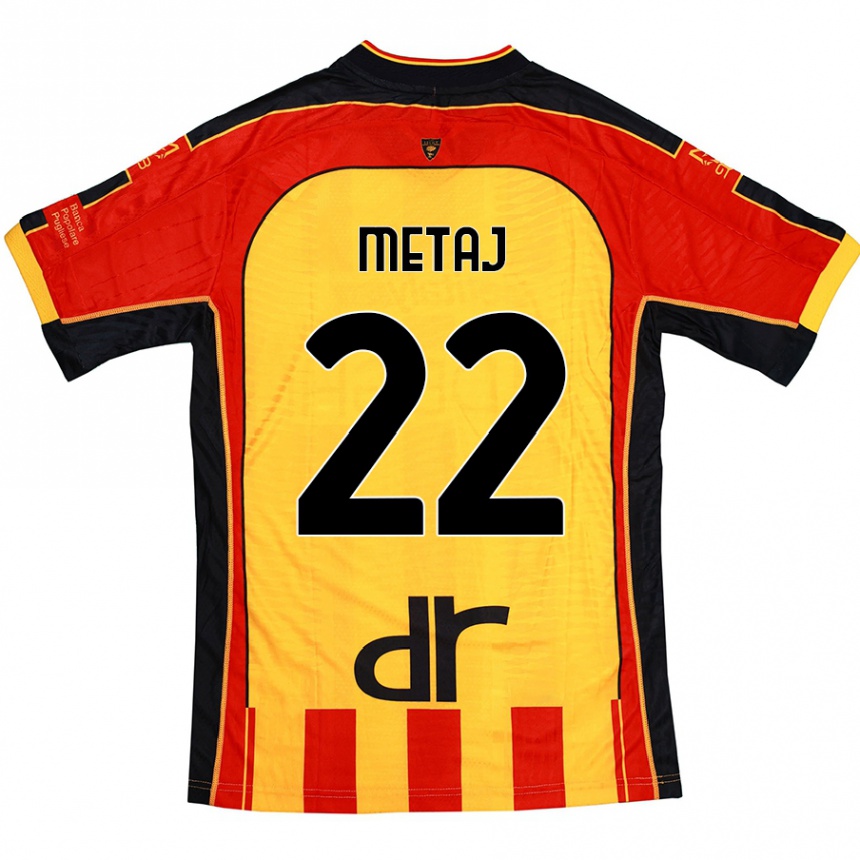 キッズフットボールDejvi Metaj#22黄 赤ホームシャツ2024/25ジャージーユニフォーム