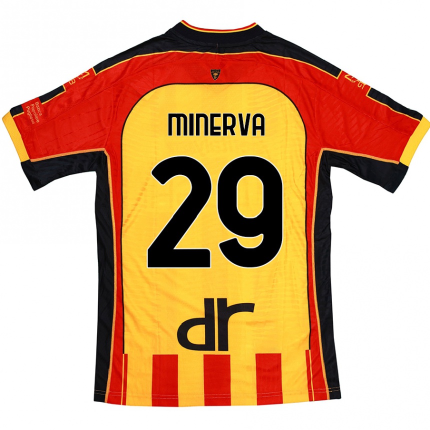 キッズフットボールFrancesco Minerva#29黄 赤ホームシャツ2024/25ジャージーユニフォーム