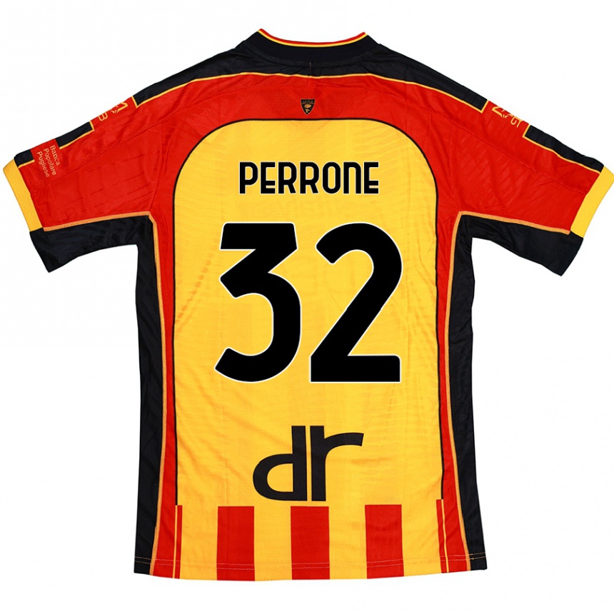 キッズフットボールSamuele Perrone#32黄 赤ホームシャツ2024/25ジャージーユニフォーム