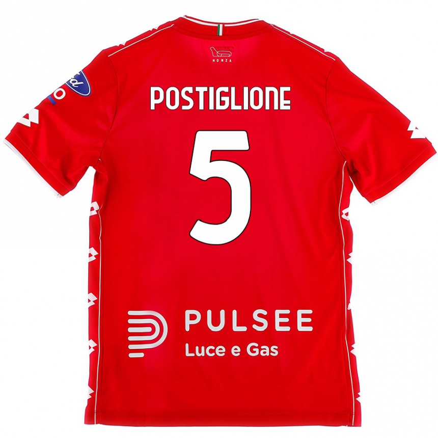 キッズフットボールNicolò Postiglione#5赤 白ホームシャツ2024/25ジャージーユニフォーム