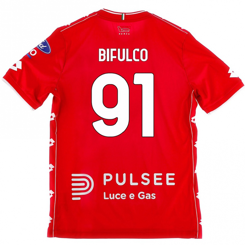 キッズフットボールDavide Bifulco#91赤 白ホームシャツ2024/25ジャージーユニフォーム