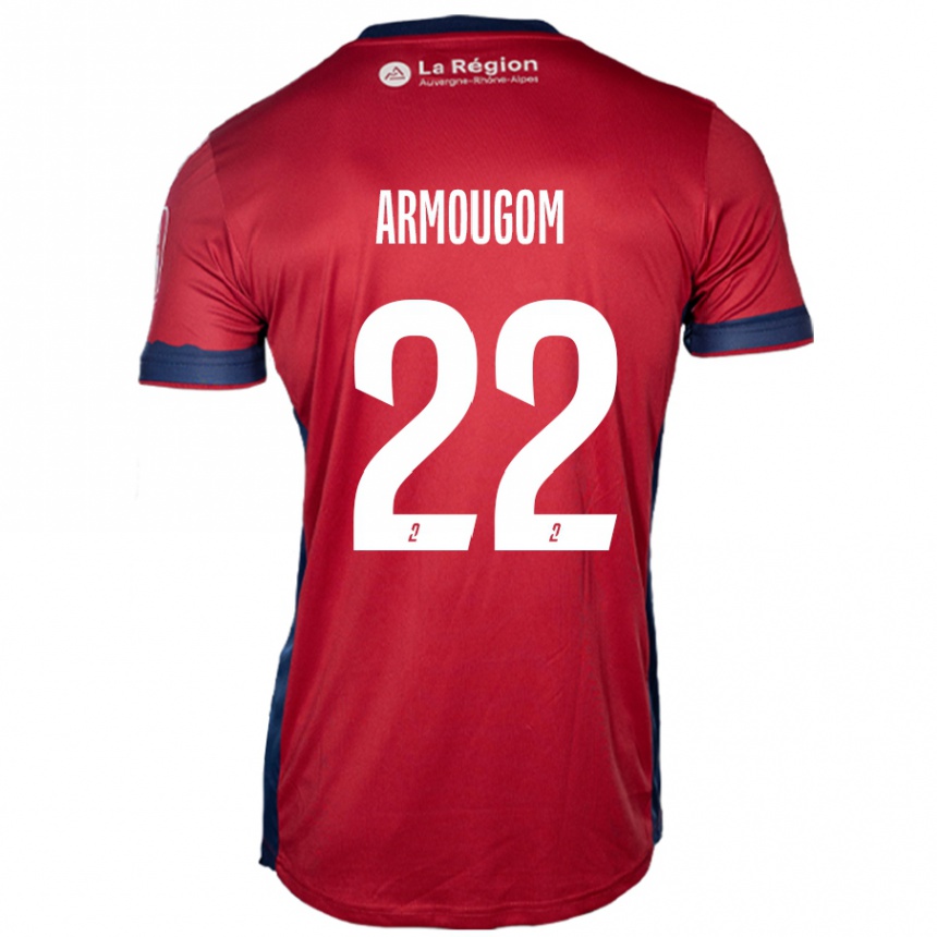 キッズフットボールYoël Armougom#22ライトバーガンディホームシャツ2024/25ジャージーユニフォーム