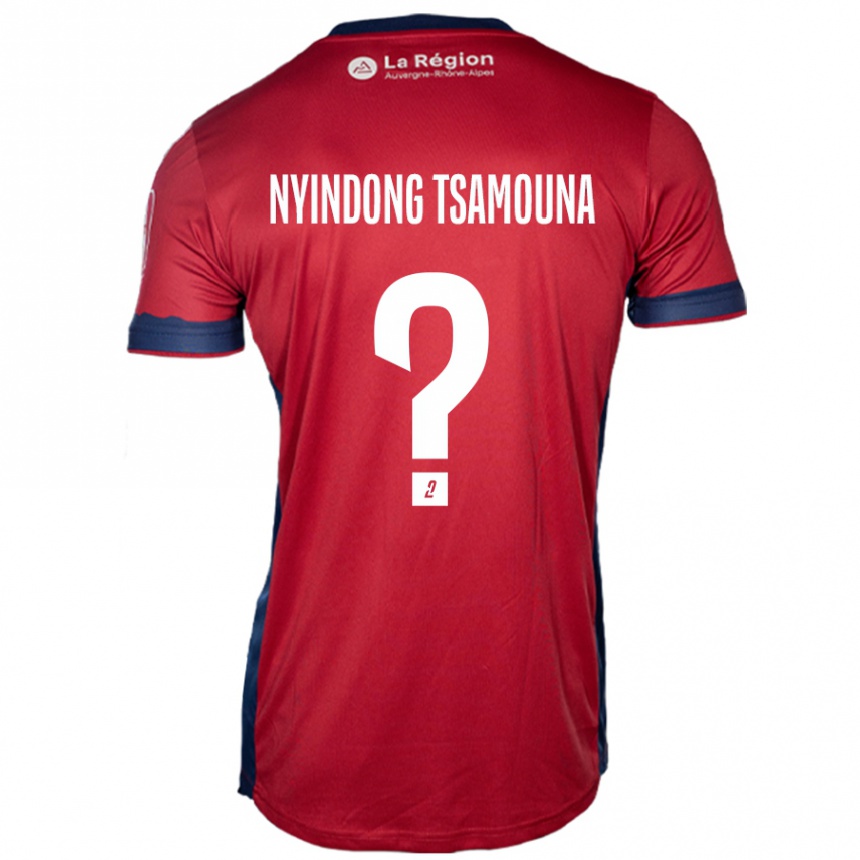 キッズフットボールJean Nyindong Tsamouna#0ライトバーガンディホームシャツ2024/25ジャージーユニフォーム